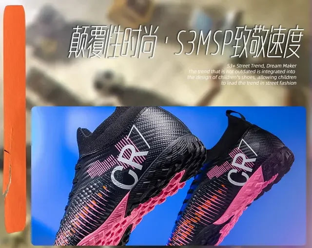 Kids Anti Collision Toe Football Boots Lace Up Closure Short Non Slip Studs Wearproof Breathable Outdoor Grass Game Shoes