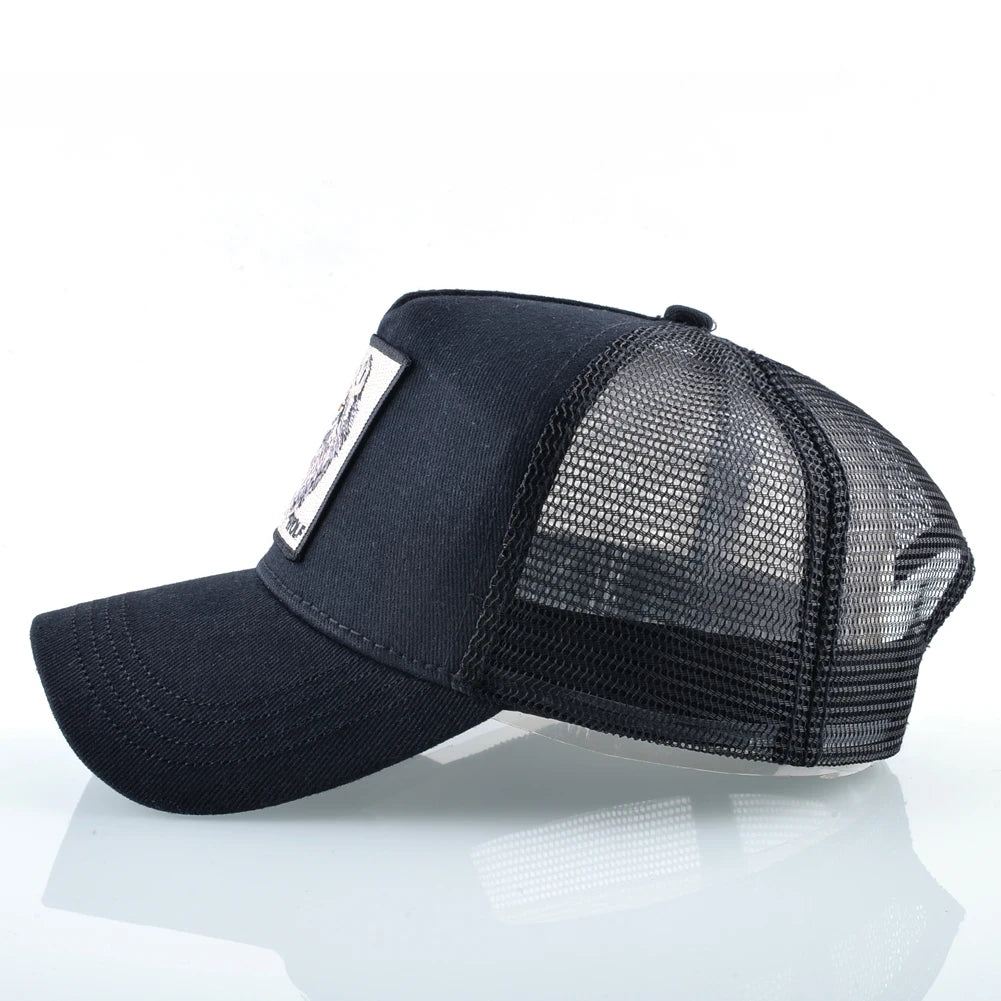 Modieuze baseballpet met geborduurde wolfspatch, snapback, hiphop-truckerpetten voor heren en dames, ademende pet met klep voor buitengebruik