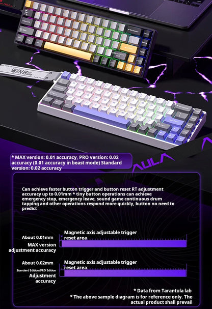 Teclado AULA WIN 68 HE de eixo magnético RT, teclado mecânico gaming com fios, taxa de polling 8K, teclas totalmente hot-swappable