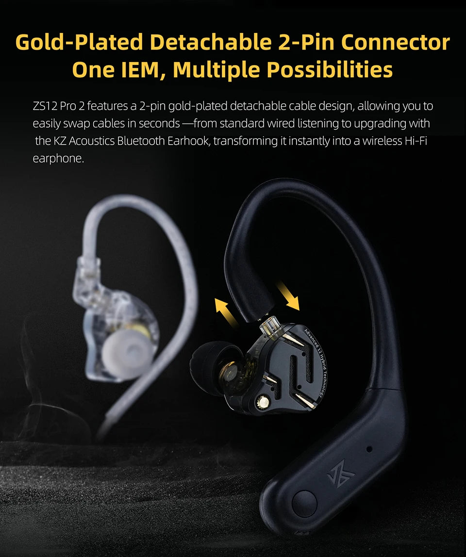 Auricolari IEM ibridi KZ ZS12 PRO 2 – Auricolari gaming cablati HiFi con bassi e driver super-lineari