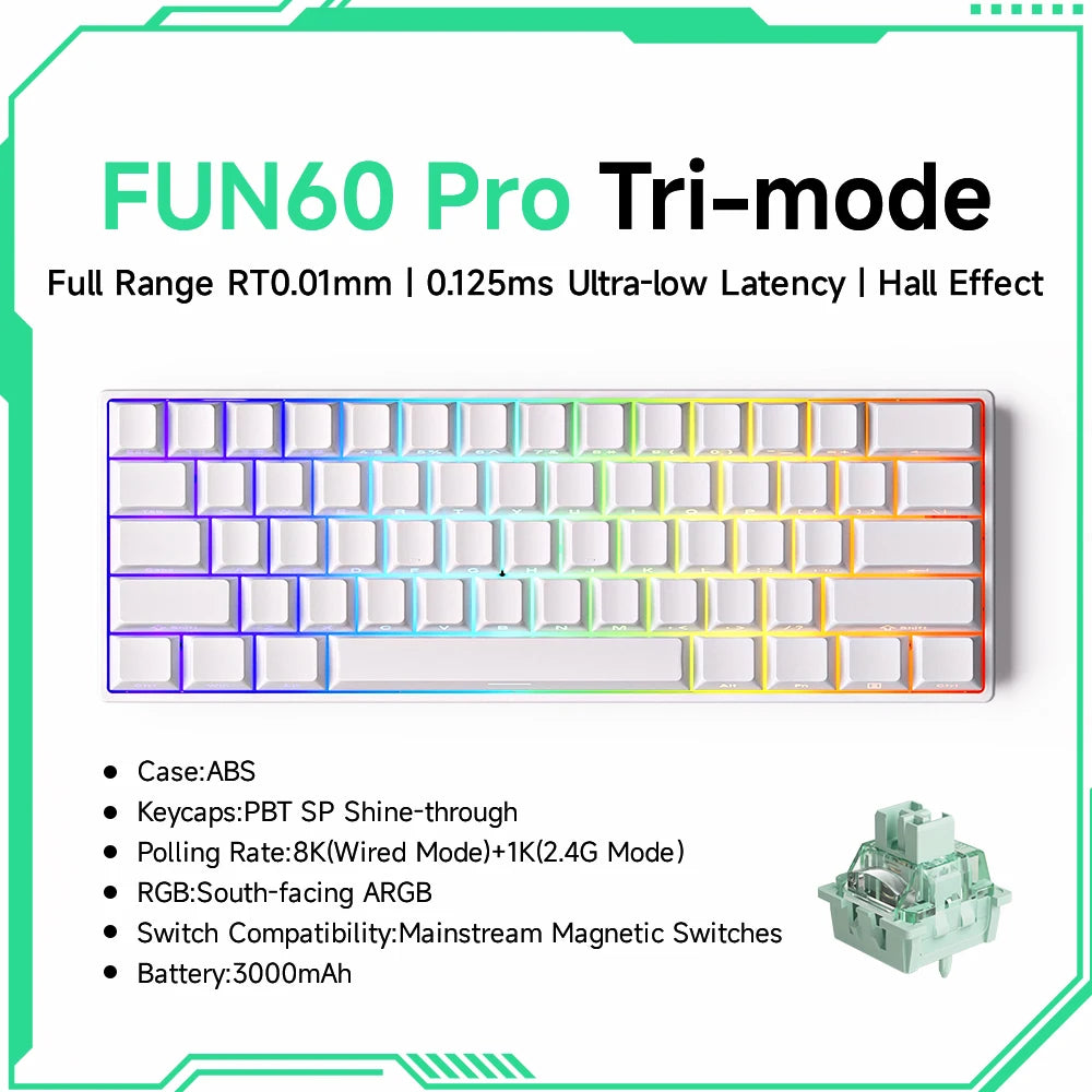 MONSGEEK FUN60 PRO&MAX HE Mechanical Keyboard Magnetic Switch 60% Wireless Gaming Keyboard Rapid Trigger 8K ARGB Custom Keyboard