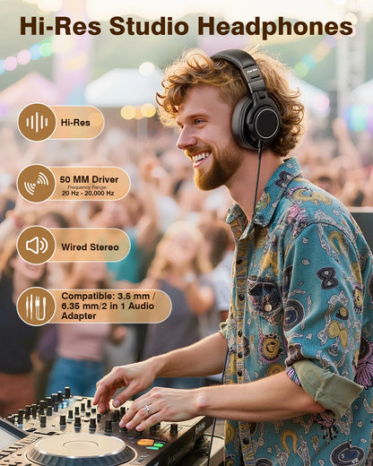 New Bee Wired Professional Studio DJ Headphones With Microphone Over Ear Hi-Res Studio Monitor Music Headset Earphone