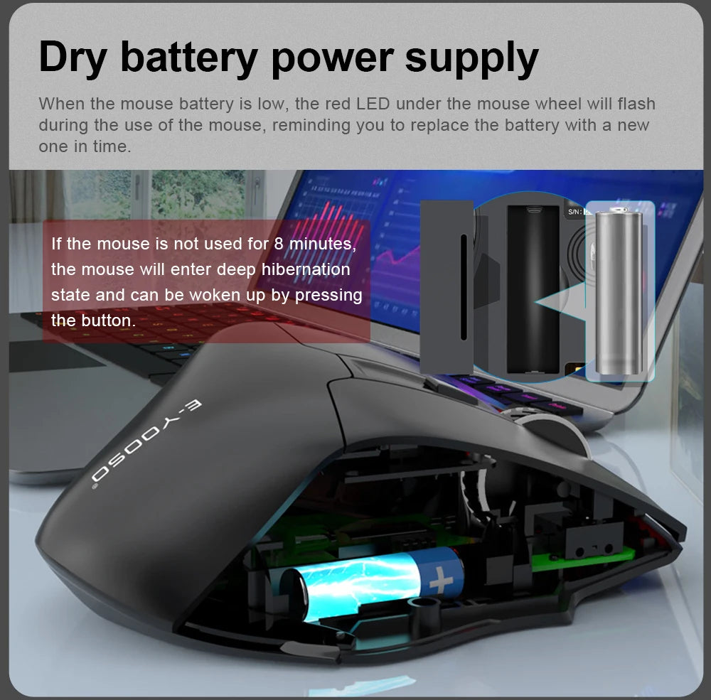 Mouse gaming E-YOOSO X-31 Pro USB, mare, cu suport Bluetooth 2.4G Wireless, PAW3212, 4800 DPI, pentru gameri, computer, laptop și PC