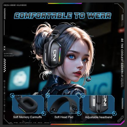 Cuffie gaming wireless ONIKUMA GT808 2.4G/Bluetooth/cablate a 3 modalità over-ear con microfono con cancellazione del rumore per PC PS4 PS5