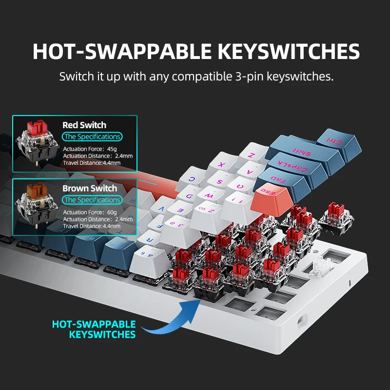 K500-B61 Machenike Mini Teclado Mecânico 60% 61 Teclas Gaming com Fio, Totalmente Hot-Swappable, Retroiluminação RGB