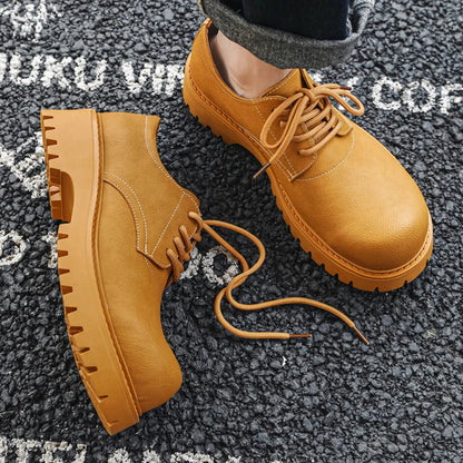 Thick Sole Casual Genuine Leather Dress Shoes Men Platform Heighten Japan Harajuku Korean Streetwear Fashion Shoes White