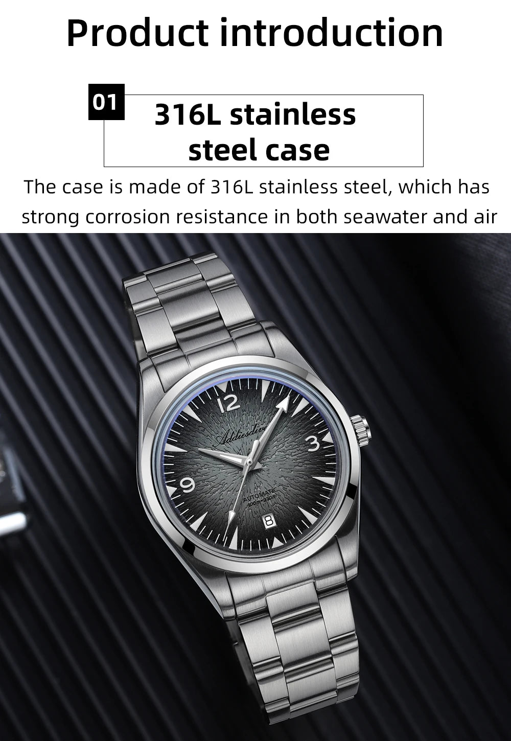 ADDIESDIVE AD2508 Herren-Taucheruhr, leuchtend, 100M wasserdicht, 316L-Edelstahl, 8215-Uhrwerk, automatische mechanische Uhr