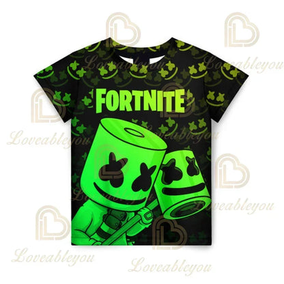 Fortnites 3D-gedrucktes Kurzarm-T-Shirt mit Cartoon-Print, Battle-Royale-Gaming-Shirt für Erwachsene und Kinder, Harajuku-T-Shirt