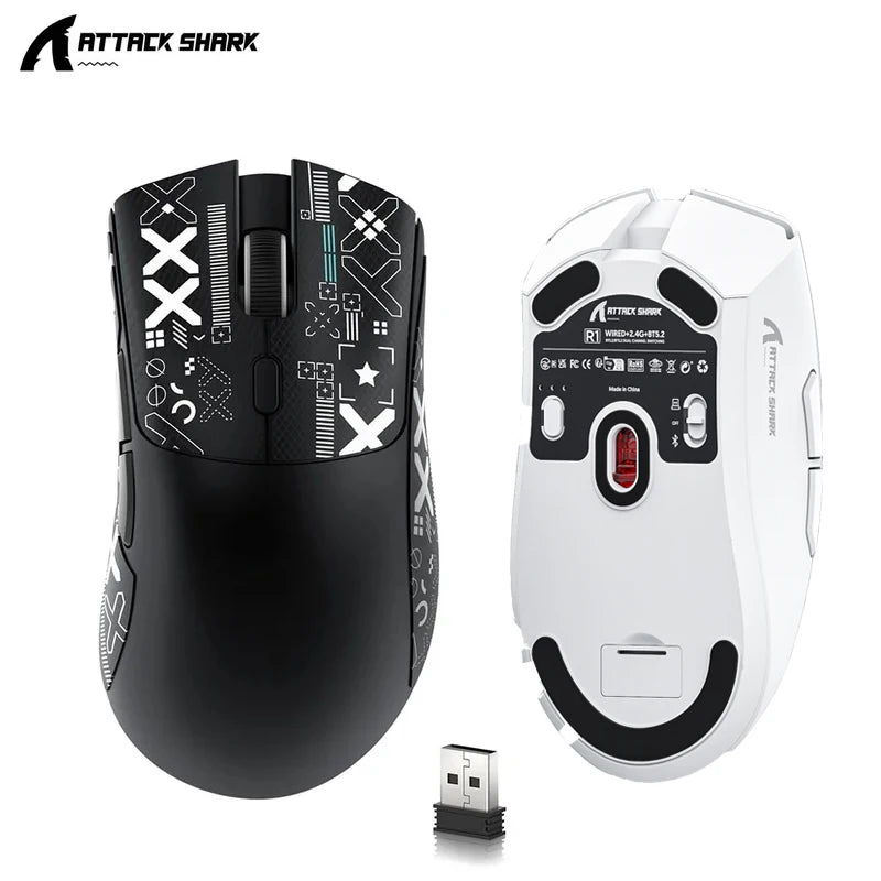 Attack Shark R1 Lekka bezprzewodowa mysz gamingowa Bluetooth 2.4G PAW3311 18000DPI ergonomiczna mysz z makrami