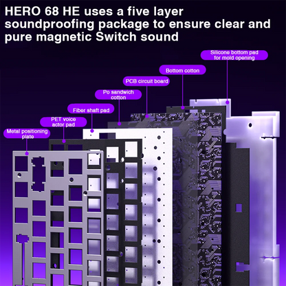 Teclado mecânico gaming com fios AULA HERO68 HE, switches magnéticos, Rapid Trigger, taxa de polling 8K, RGB, para esports