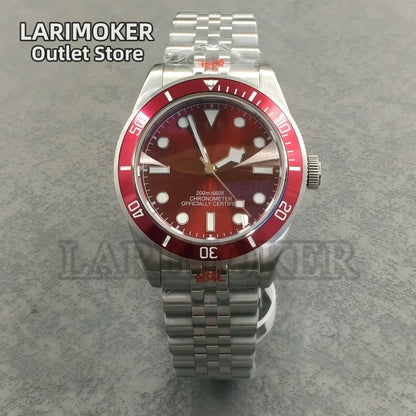 LARIMOKER NH35 39mm Automatic Men's Watch Domed Sapphire Glass 100m Diving Vintage Wine Red Insert Dial Super Luminous Watch