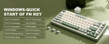 YUNZII B75 PRO Green Mechanical Gaming Keyboard, Gasket 75 Knob RGB Keyboard, BT/Wired/Wireless Hot-Swap Custom Creamy Keyboard