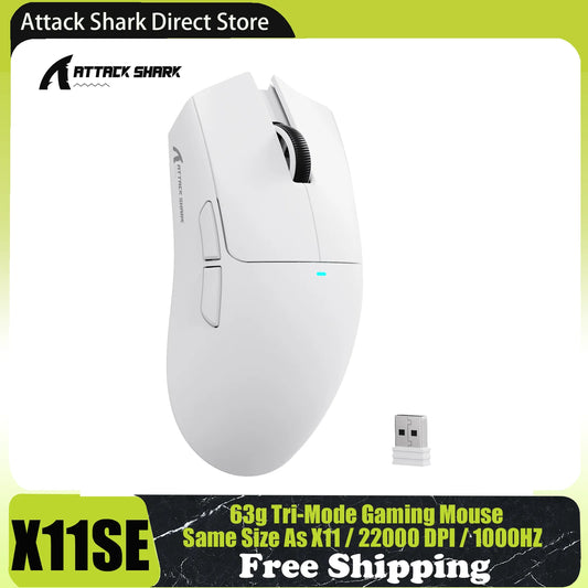 ATTACK SHARK X11SE kabellose Gaming-Maus, Tri-Mode, 63g Superleicht mit PAW3311-Sensor, 22000 DPI, 300mAh Akku, Dual Driver