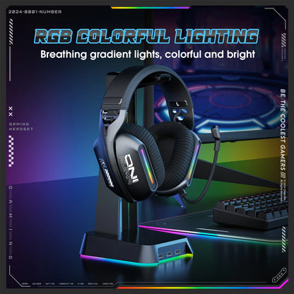 Onikuma GT808 Kabelloses Gaming-Headset RGB – Bluetooth 5.3, 2.4GHz & 3.5mm Gaming-Kopfhörer mit Mikrofon