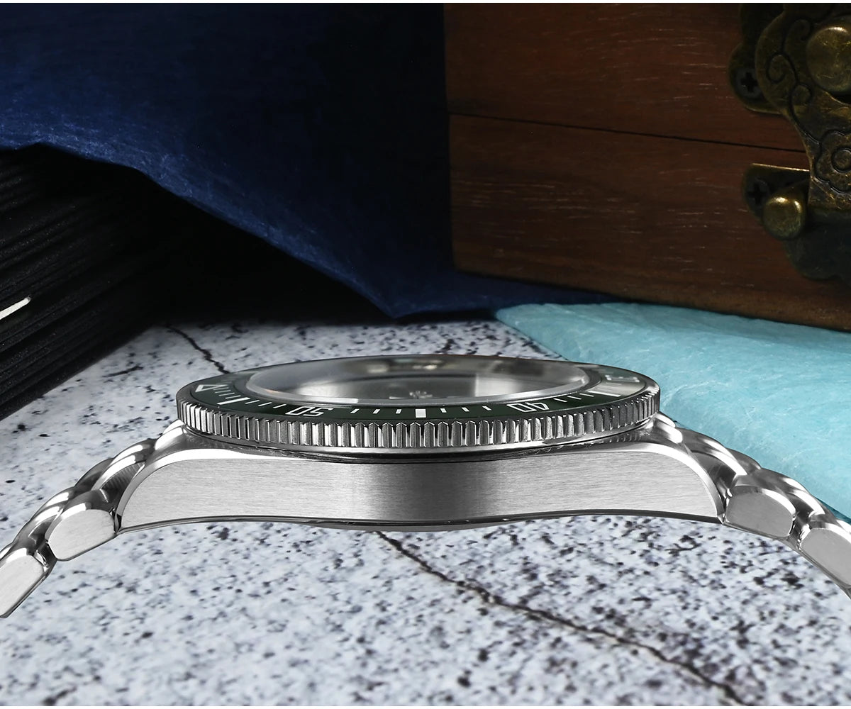 San Martin 40mm Luxus-Taucheruhr für Herren, Miyota 9015, Sunburst-Emaille-Zifferblatt, automatische mechanische Armbanduhr, wasserdicht bis 200m, SN0148