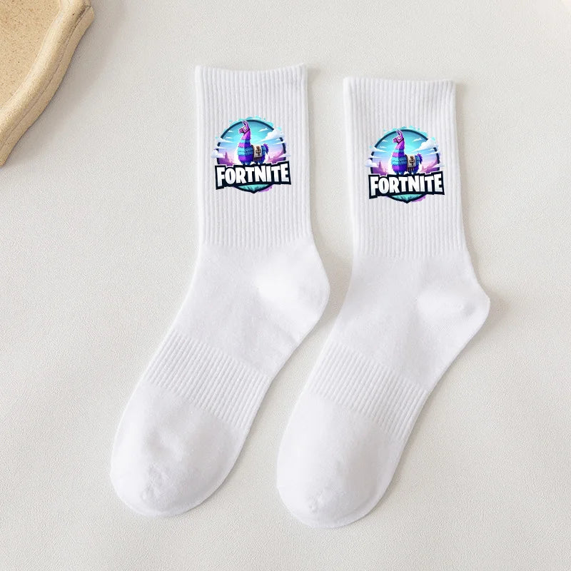 Fortnite-Socken mit Cartoon-Spielcharakter, lange Socken für Kinder und Schüler, einfarbige Baumwollsocken für Frühling und Herbst, Geburtstagsgeschenk