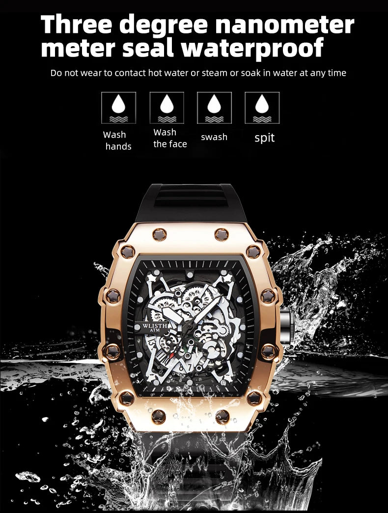 Herren-Armbanduhr mit großem Zifferblatt, Quarzwerk, wasserdicht, sportlich, eckig und leuchtend