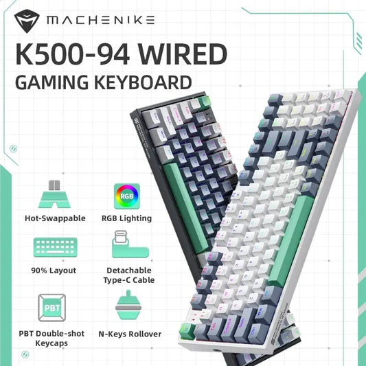 Teclado mecánico MACHENIKE K500 con cable para gaming K500-B94, intercambiable en caliente, 94 teclas, distribución 90%, retroiluminación RGB para PC y portátil