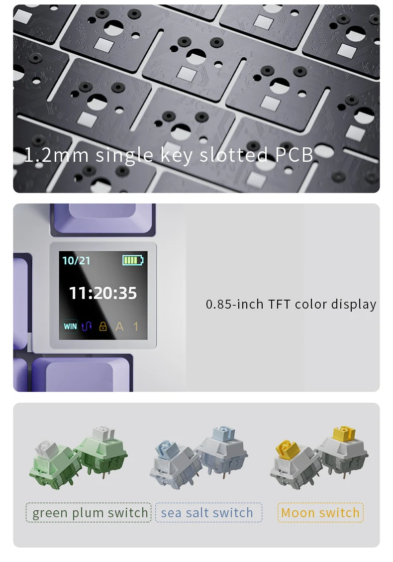 AJAZZ AK820 Teclado mecânico 70% com formato compacto/iluminação RGB/interruptores hot-swappable, com ligação com fios, sem fios e Bluetooth