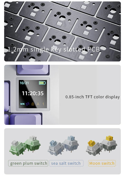 AJAZZ AK820 Teclado mecânico 70% com formato compacto/iluminação RGB/interruptores hot-swappable, com ligação com fios, sem fios e Bluetooth