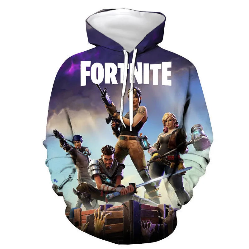 Fortnite 2024 Kinder-Sweatshirt mit digitalem 3D-Druck, Hoodie als Pullover-Jacke für Herren und Damen, langärmelig, Kindergeschenk