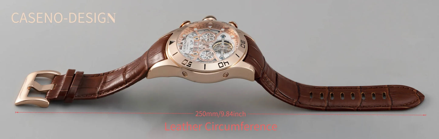 CASENO Brand Bubble Perpetual Calendar Fully Automatic Tourbillon Large Dial Mechanical Watch Belt Watch -58284G