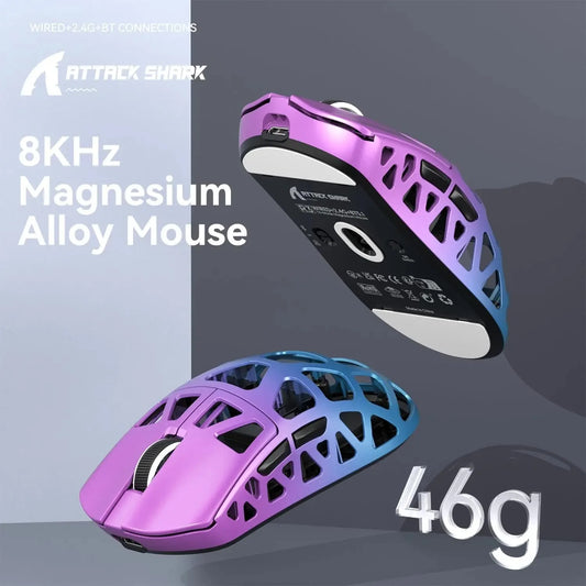 ATTACK SHARK R3 Gaming Mouse Magnesium Alloy Wireless 8KHz, PAW3395 Sensor 26000 DPI Ultra Lightweight Ergonomic Gaming Mouse
