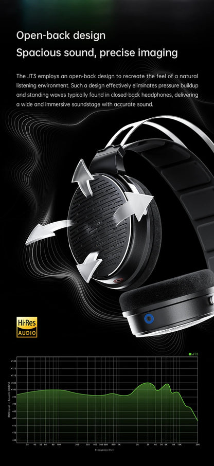 Cuffie over-ear cablate open-back FiiO JT3 con driver dinamico da 50mm HiFi e cavo rimovibile