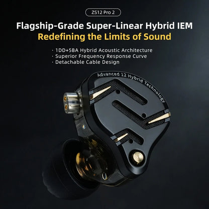 Auricolari IEM ibridi KZ ZS12 PRO 2 – Auricolari gaming cablati HiFi con bassi e driver super-lineari