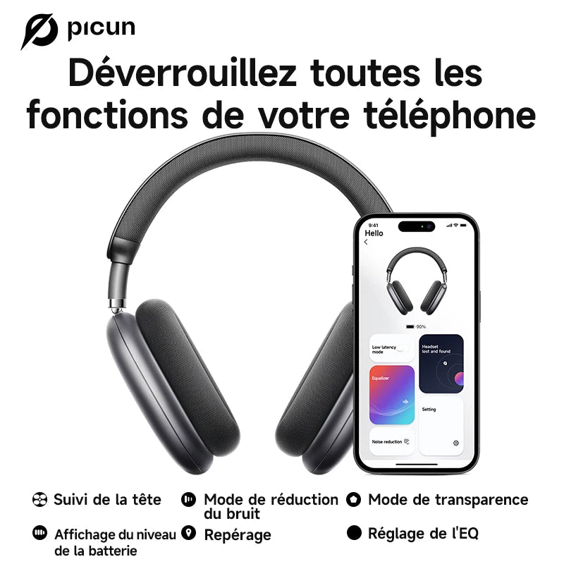 Cuffie wireless Picun F8 Pro ANC con head tracking, audio spaziale 3D, ANC -52dB, headset Bluetooth Hi-Fi, microfono HD ENC, app a bassa latenza