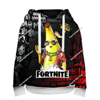 Sweatshirt com Capuz Infantil 3D 2025, Nova Série Anime Fortnite Estampada, Pullover de Marca Trendy, Presente