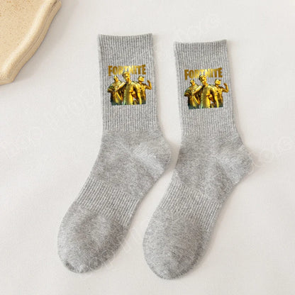 Fortnite-Socken mit Cartoon-Spielcharakter, lange Socken für Kinder und Schüler, einfarbige Baumwollsocken für Frühling und Herbst, Geburtstagsgeschenk