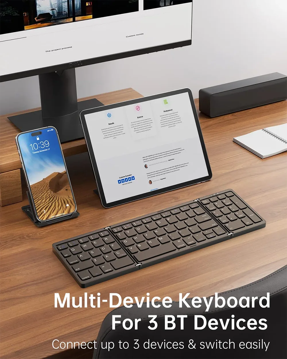 Teclado Bluetooth sem fios dobrável e recarregável para iPad, telemóvel, tablet, notebook e escritório — mini teclado sem fios