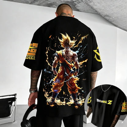 T-shirt oversized infantil Dragon Ball Z Son Goku Todas as Formas Broly Aura Azul Estampado de Grupo, streetwear anime para homem, T-shirt anime para fãs
