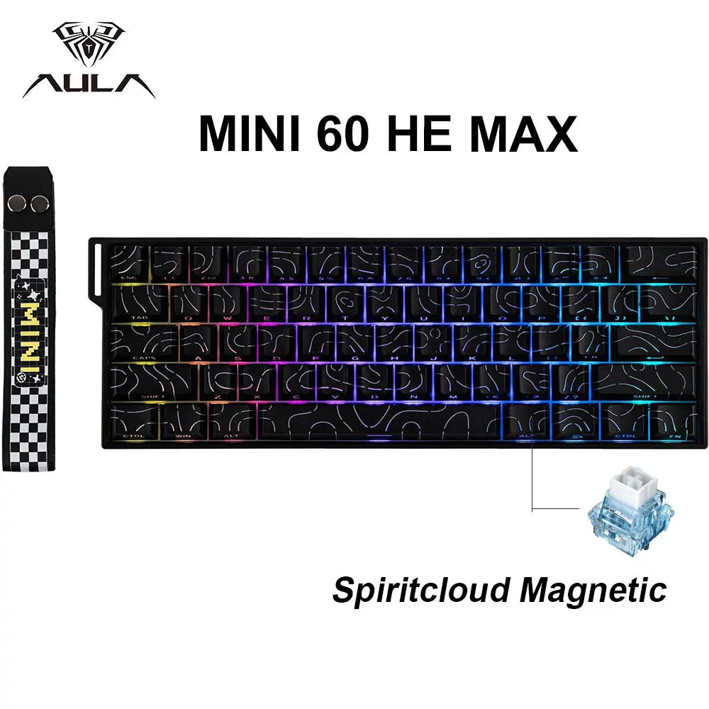 AULA Mini60 HE/Pro/Max Teclado Mecânico 60% com Switches Magnéticos RGB Tri Mode Sem Fios 8000Hz 0.01mmRT para PC Gamer Presentes