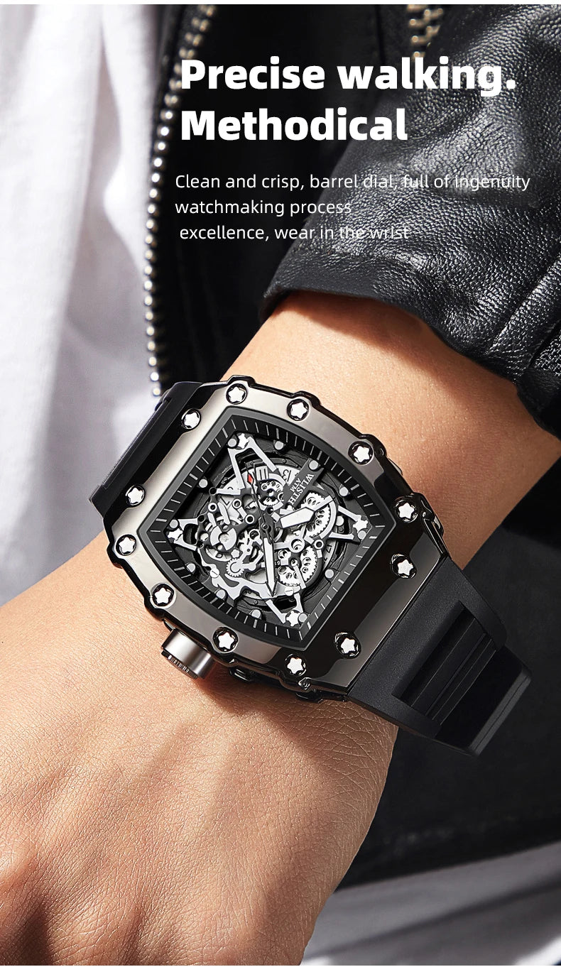 Herren-Armbanduhr mit großem Zifferblatt, Quarzwerk, wasserdicht, sportlich, eckig und leuchtend