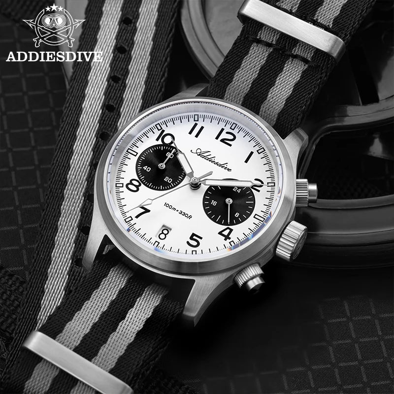 ADDIESDIVE 2025 Neue Panda Eye Herrenuhr, luxuriöse Retro-VK64-Quarzuhr für Herren, Sport-Chronograph, 100M wasserdicht, leuchtend