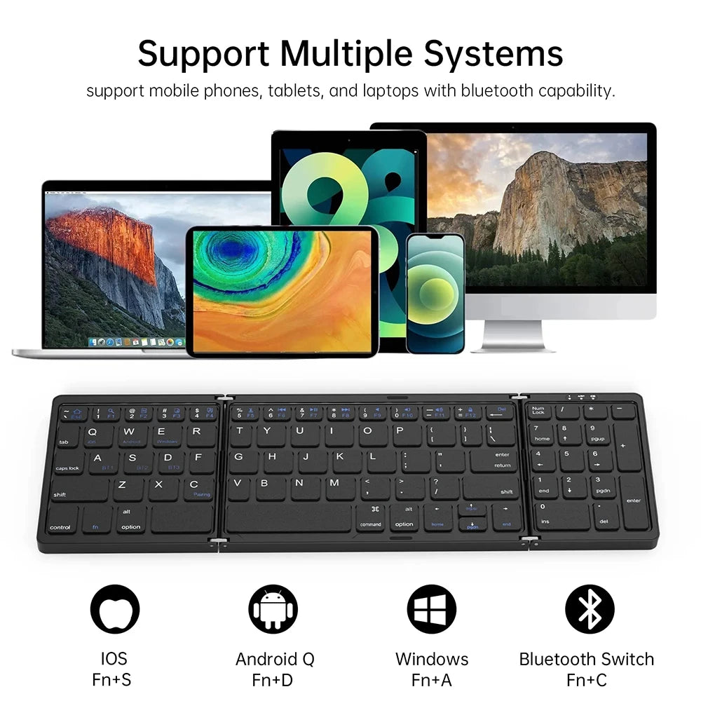 Foldable Wireless Bluetooth Keyboard Rechargeable Folding Keyboard For iPad Mobile Tablet Notebook Office Mini Wireless Keyboard