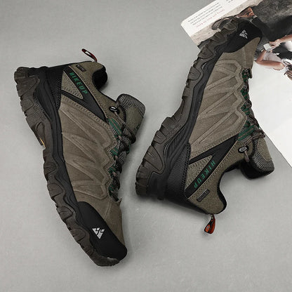 HIKEUP High Quality Leather Hiking Shoes Durable Outdoor Sport Men Trekking Leather Shoes Lace-Up Climbing Hunting Sneakers