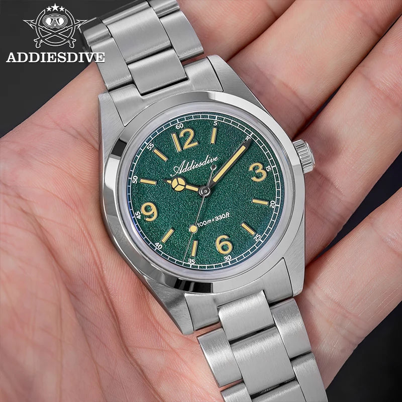 Reloj para hombre ADDIESDIVE AD2518 de 36mm en oferta destacada, cristal de espejo abombado, acero inoxidable 316L, cuarzo, resistente al agua 100m