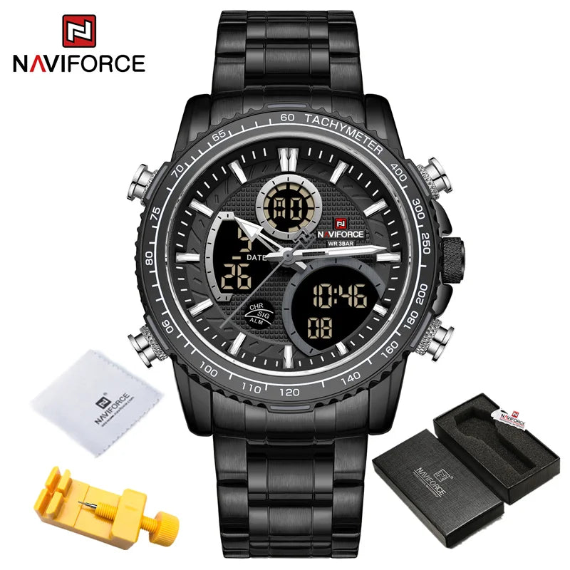 NAVIFORCE Fashion Men Watch Luxury Brand Sport Watch For Men Chronograph Quartz Wristwatch Military Waterproof Steel Band Clock