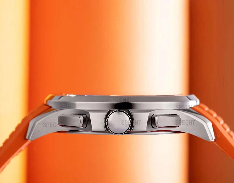 Specht & Söhne New Classic 5167 Men's Watch Orange Color Sapphire Crystal Rubber Strap Sports Male Quartz Watches 50M Waterproof