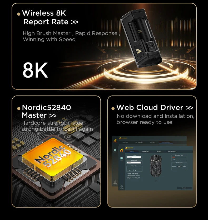 Rato Gaming Sem Fios ATTACK SHARK R5 Ultra Carbon Fiber, Sensor Gaming PixArt PAW3950MAX, 42000DPI, 8000Hz, MCU Nordic 52840