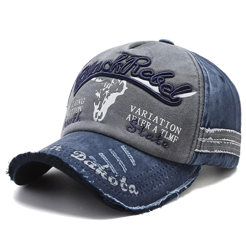 Șapcă de baseball vintage cu litere brodate, model „Bull Washed”, pălărie de soare retro pentru bărbați și femei, șapcă casual cu cozoroc în stil hip-hop