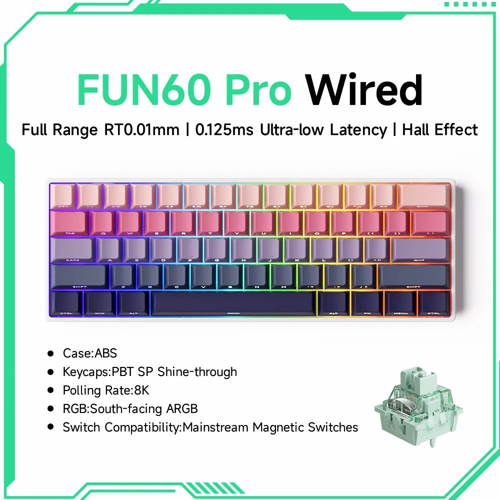 MONSGEEK FUN60 PRO&MAX HE Mechanical Keyboard Magnetic Switch 60% Wireless Gaming Keyboard Rapid Trigger 8K ARGB Custom Keyboard