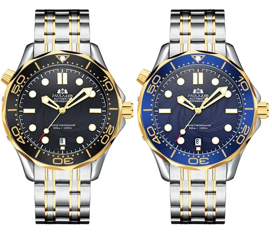 Automatic Mens Watch Mechanical Self Wind Movement Stainless Steel Casual Yellow Gold Silver Blue Master Wave Fashion Watches