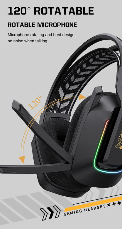 Cuffie da gaming wireless ONIKUMA GT828 Bluetooth 5.3 RGB con microfono, cancellazione del rumore e connessione a 4 modalità per PC, PS5 e laptop