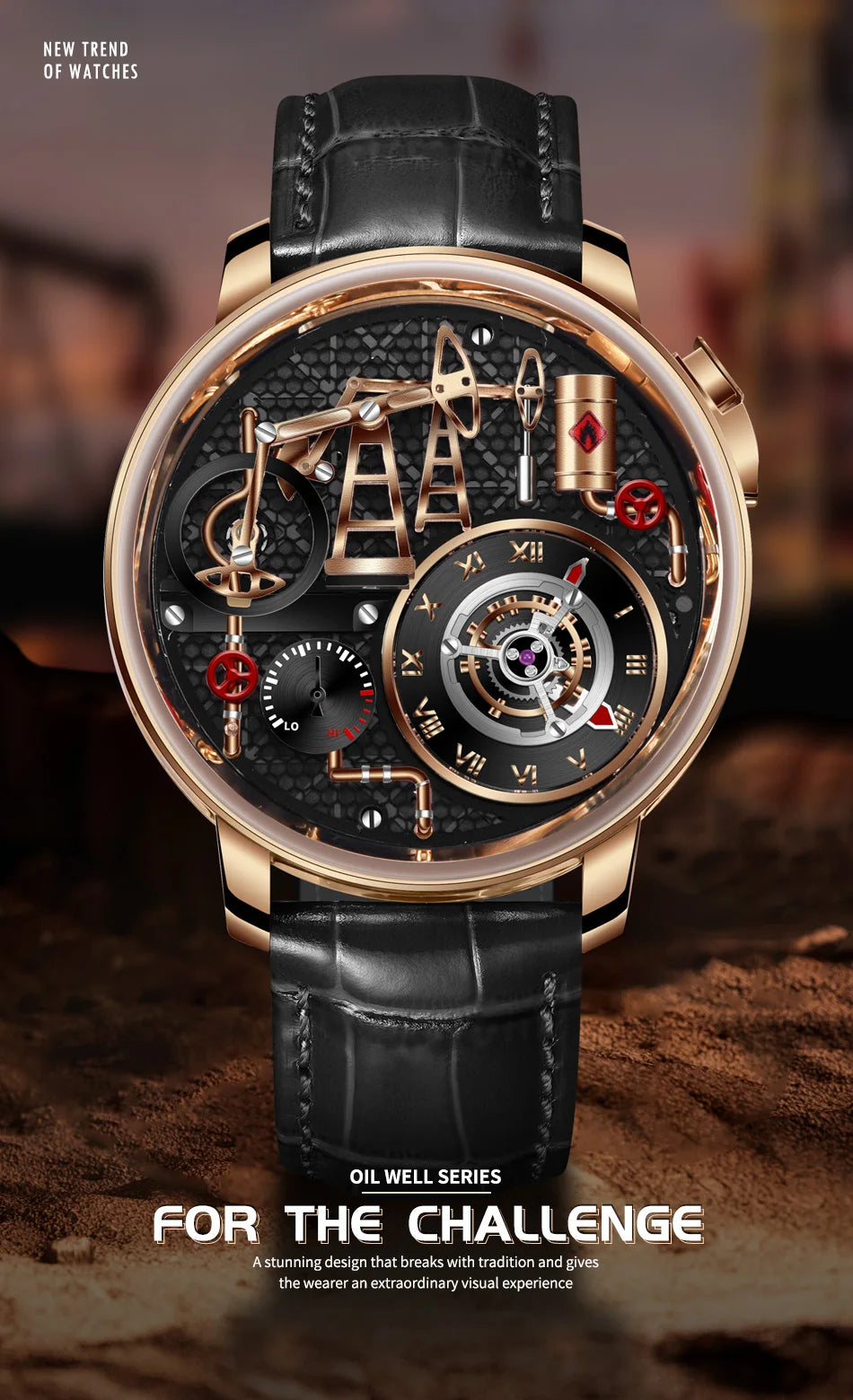 PINDU Design New Button Oil Pump Quartz Watch for Men Swiss Quartz 762 Movement Sapphire Waterproof Stainless Steel Men's Watch