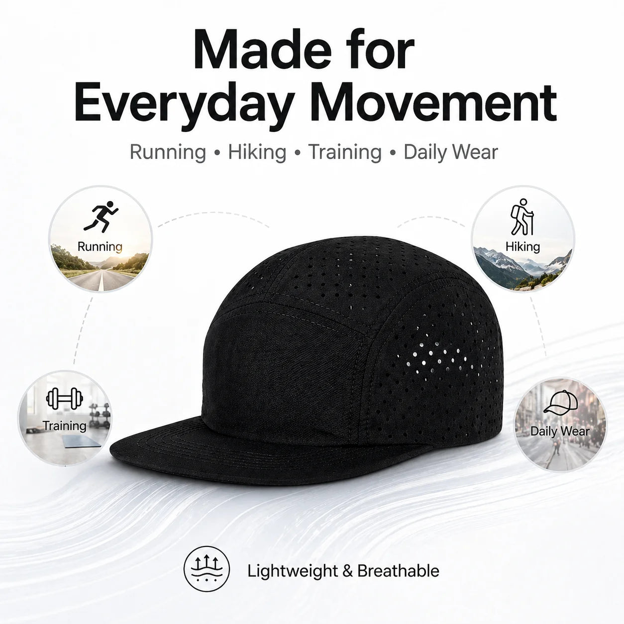 Quick-Dry 5 Panel Running Cap Laser Cut Perforated Breathable Sport Hat Ultra-Lightweight Soft Top Baseball Cap for Men Women