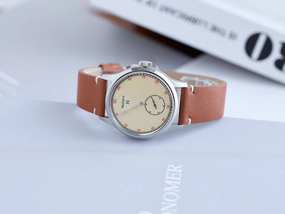 Milifortic Jumping Hour Auto R077 Vintage Small Seconds ST17 Movement Jump Hour Salmon Dial Men Watches